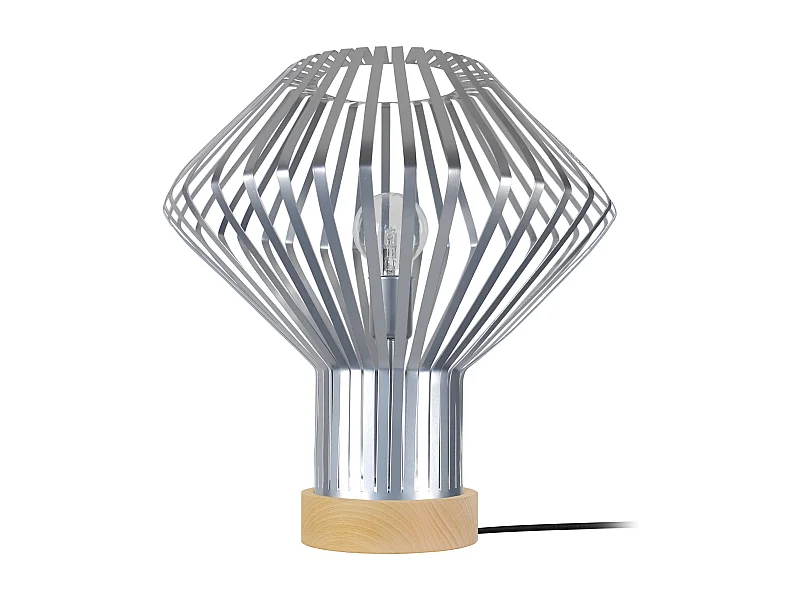 Lampe a poser bois, conique métal aluminium35 cm.