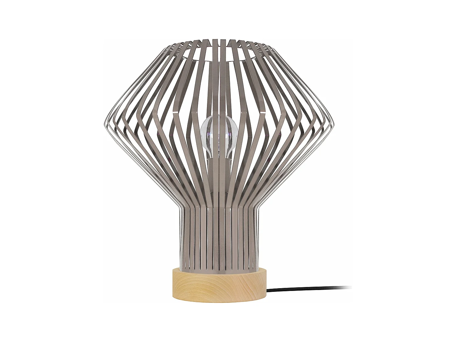 Lampe a poser bois, conique métal taupe35 cm.