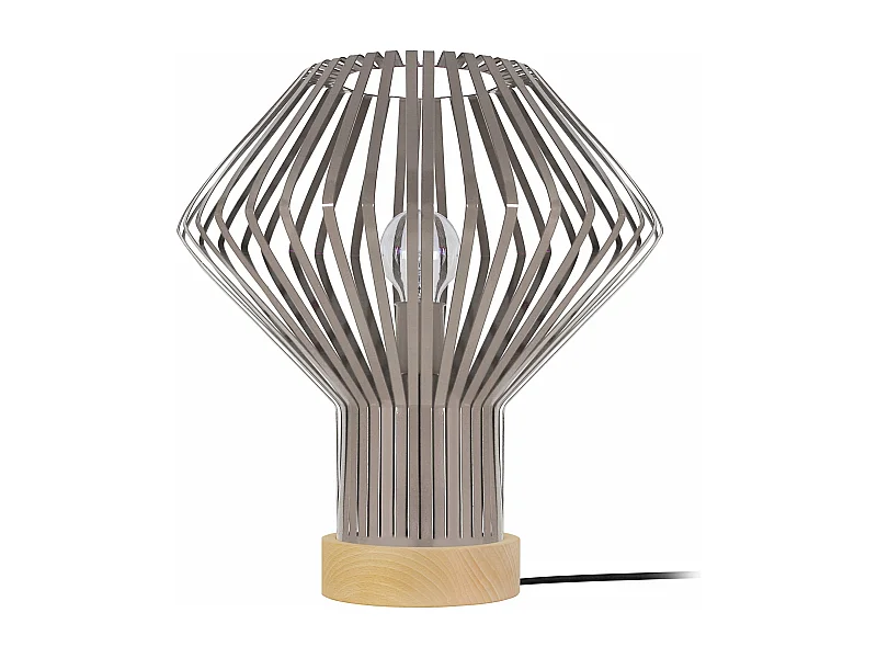 Lampe a poser bois, conique métal taupe35 cm.