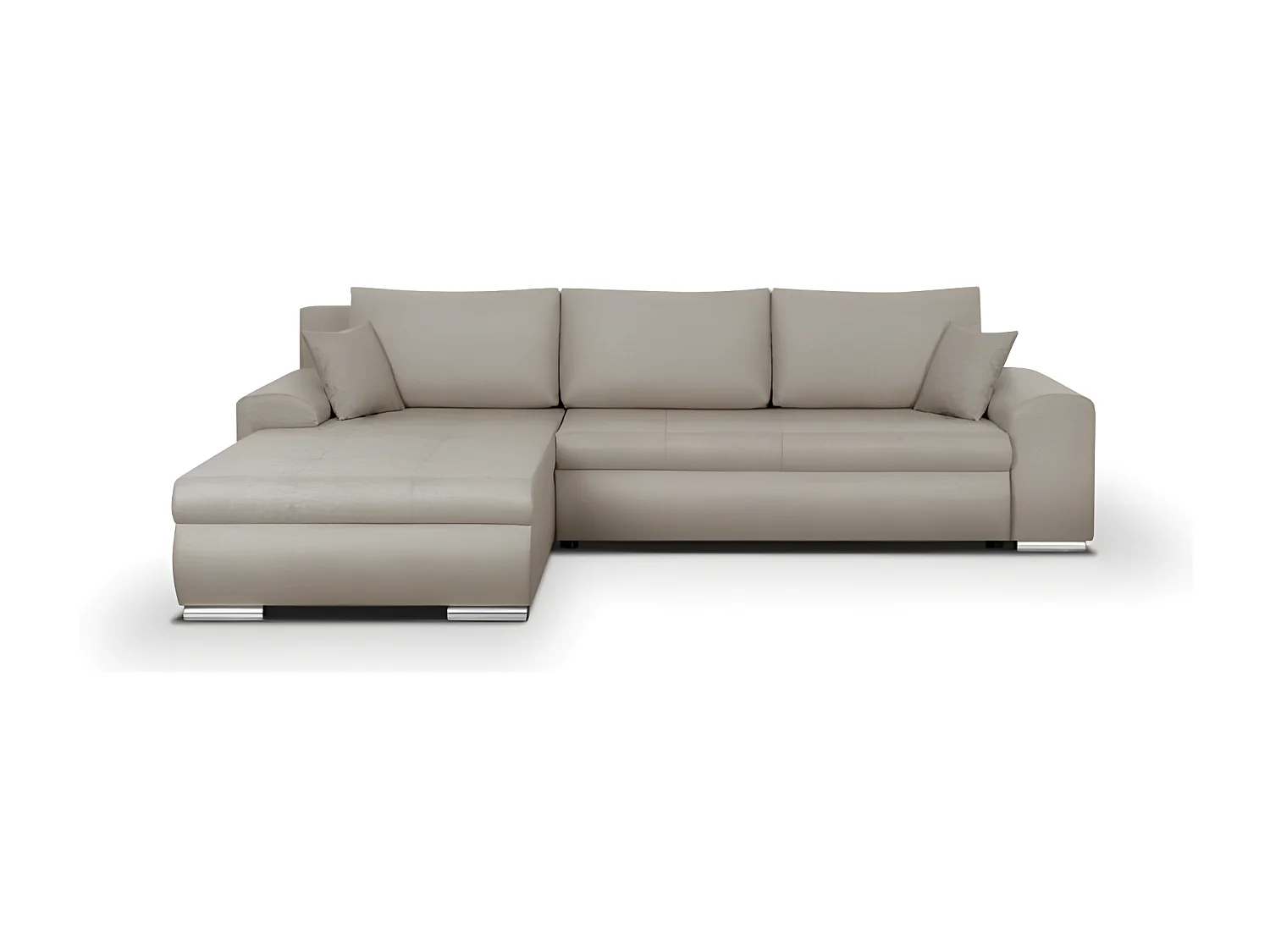 Canapé d'angle convertible réversible + coffre de rangement - Tissu Beige - L 289 x P 94/188 x H 88 cm - INDIAN