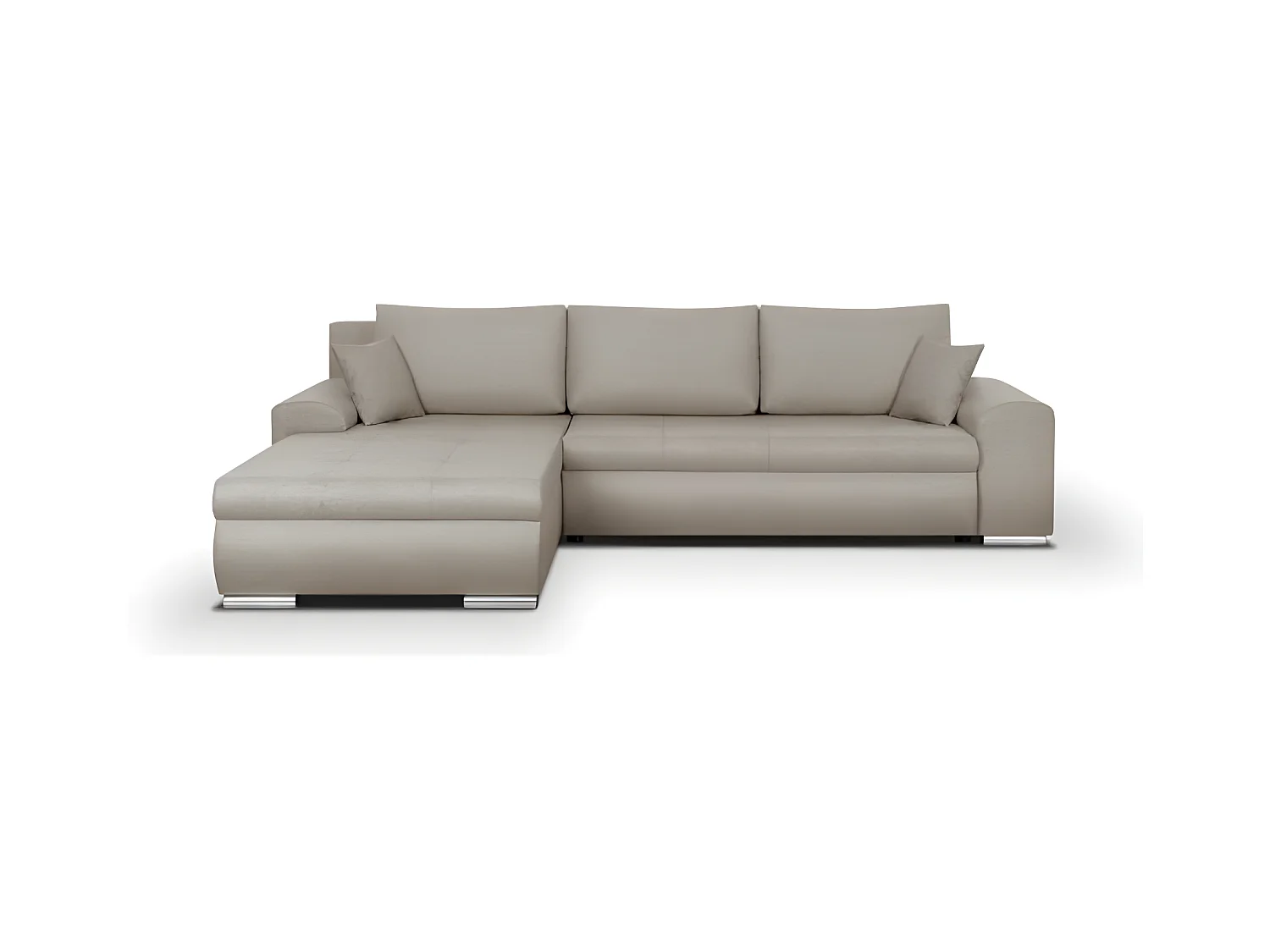 Canapé d'angle convertible réversible + coffre de rangement - Tissu Beige - L 289 x P 94/188 x H 88 cm - INDIAN