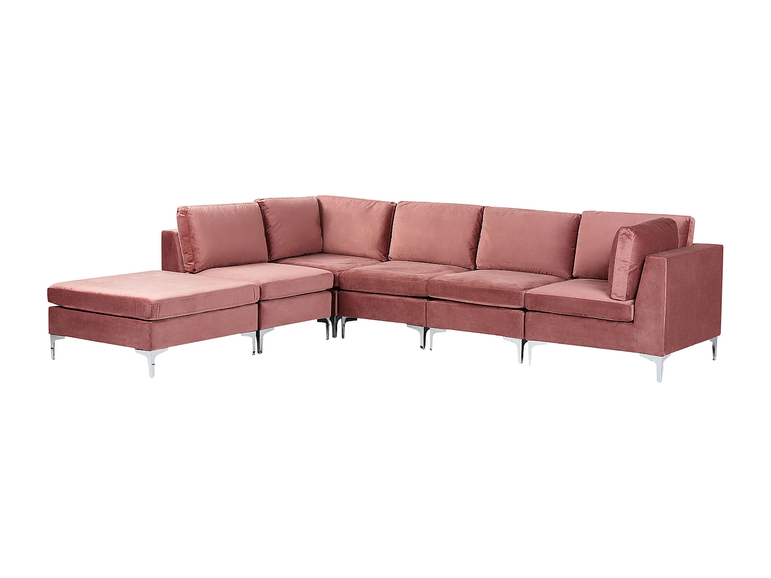 Canapé d'angle modulable 5 places EVJA Velours Rose avec ottoman Côté droit