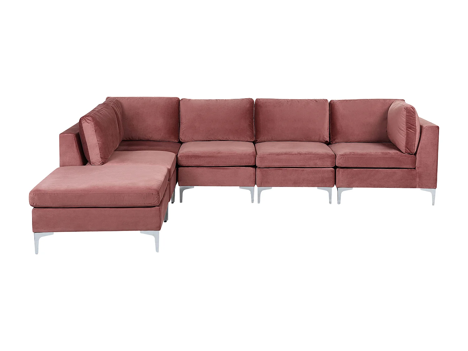 Modulaire hoekbank EVJA Fluweel Roze Met ottomaan 5-zitter Rechterzijde