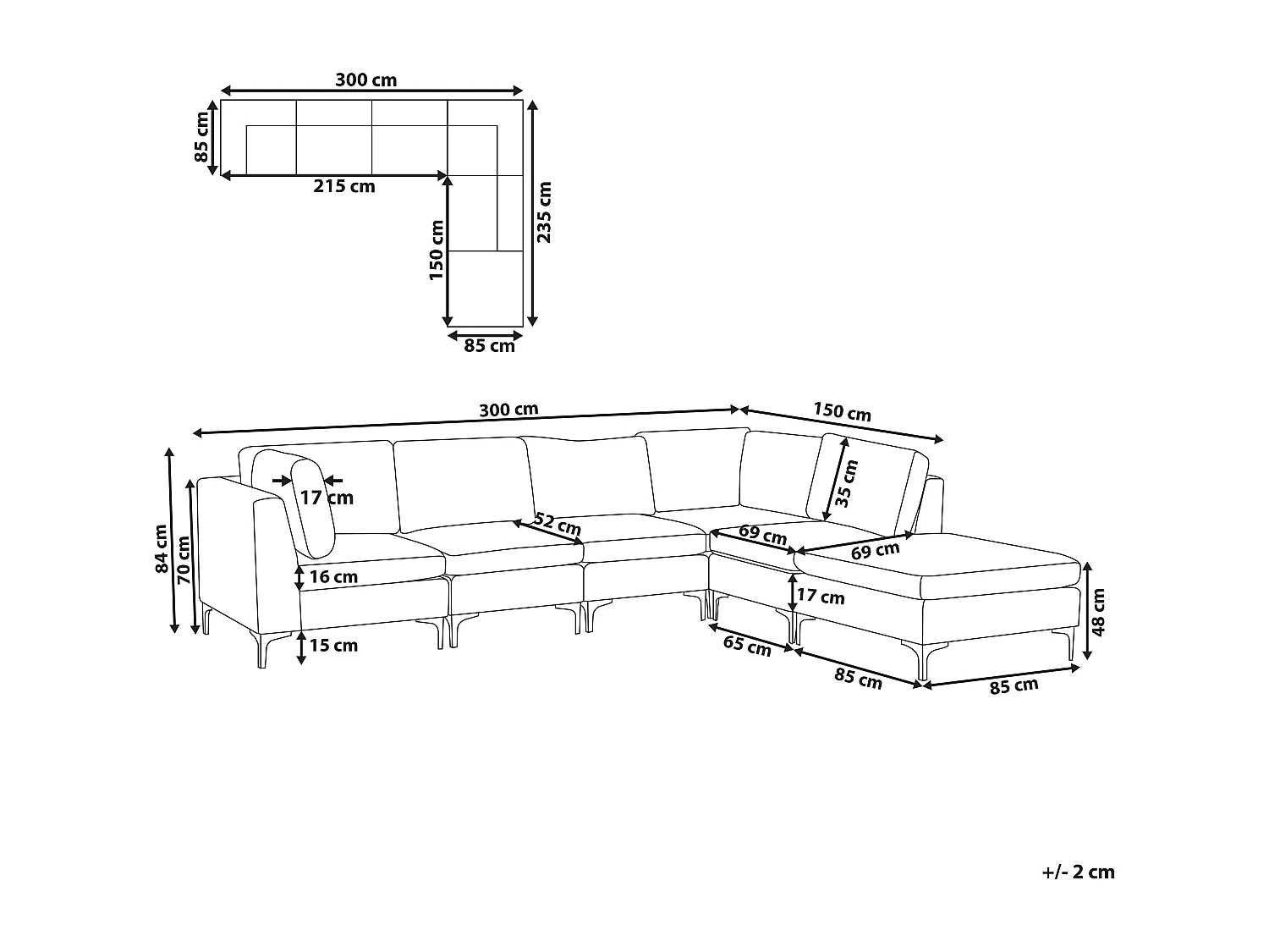 Canapé d'angle modulable EVJA Velours Rose avec ottoman 5 places Côté gauche