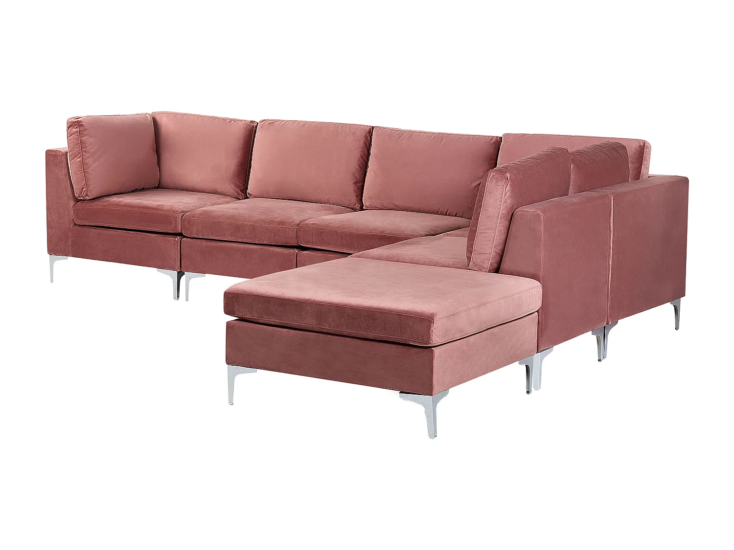 Canapé d'angle modulable EVJA Velours Rose avec ottoman 5 places Côté gauche