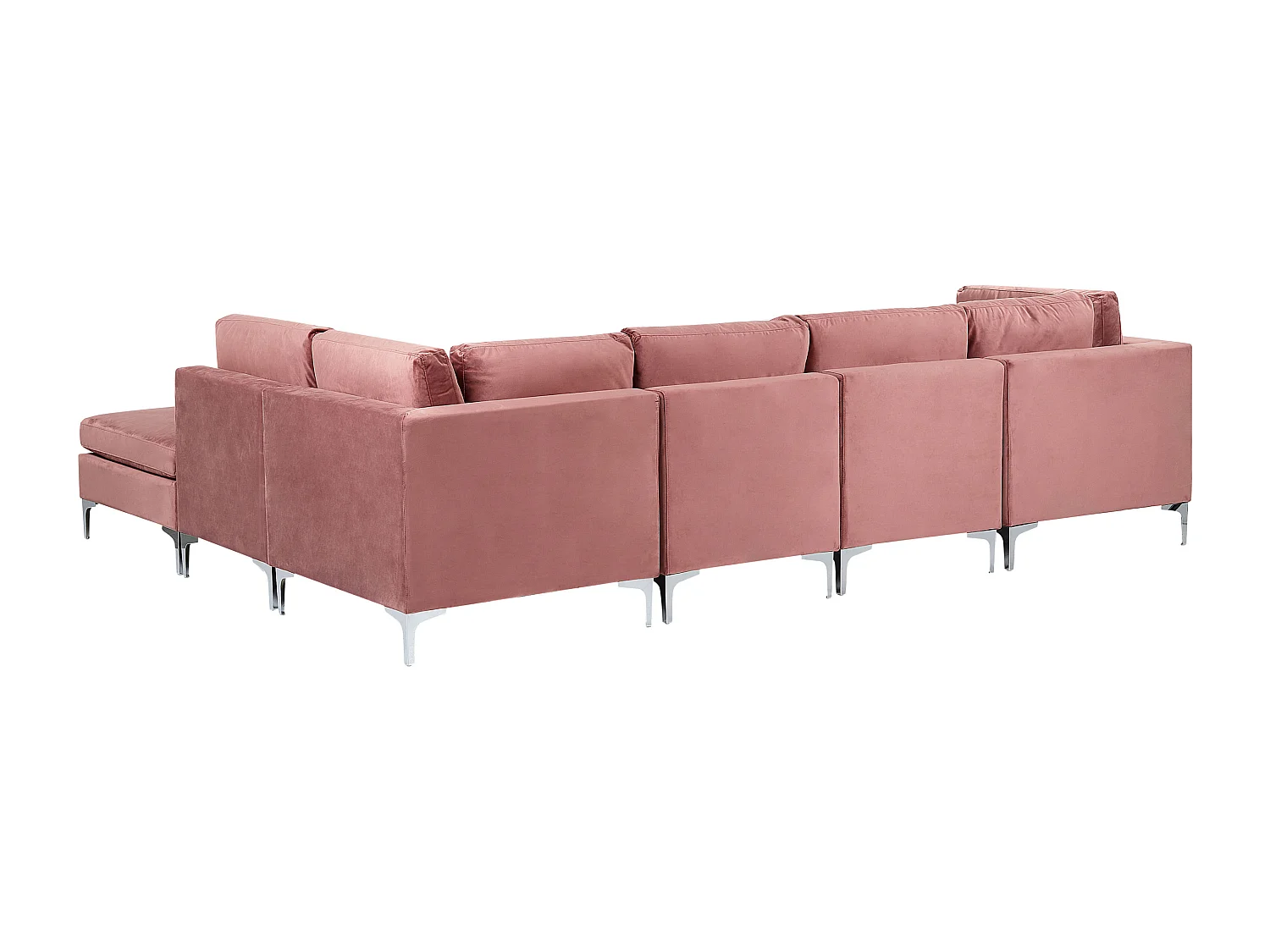 Canapé d'angle modulable EVJA Velours Rose avec ottoman 5 places Côté gauche