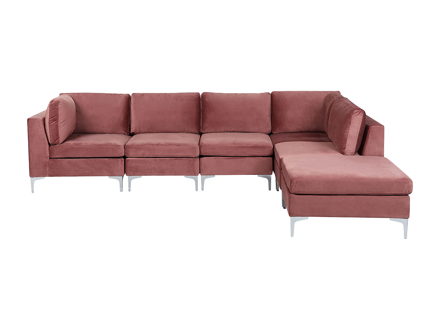 Canapé d'angle modulable EVJA Velours Rose avec ottoman 5 places Côté gauche