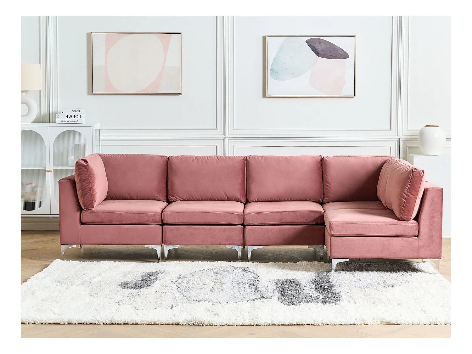 Modulaire hoekbank EVJA Fluweel Roze 5-zitter Linkerzijde