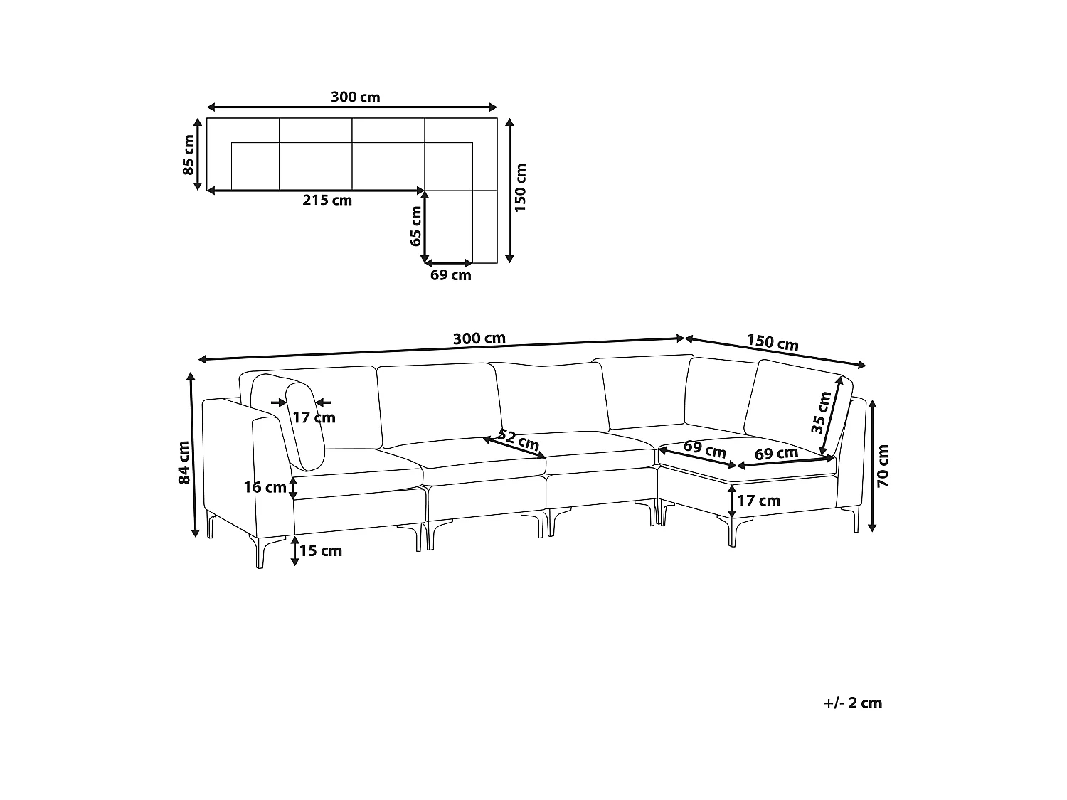 Modulaire hoekbank EVJA Fluweel Roze 5-zitter Linkerzijde