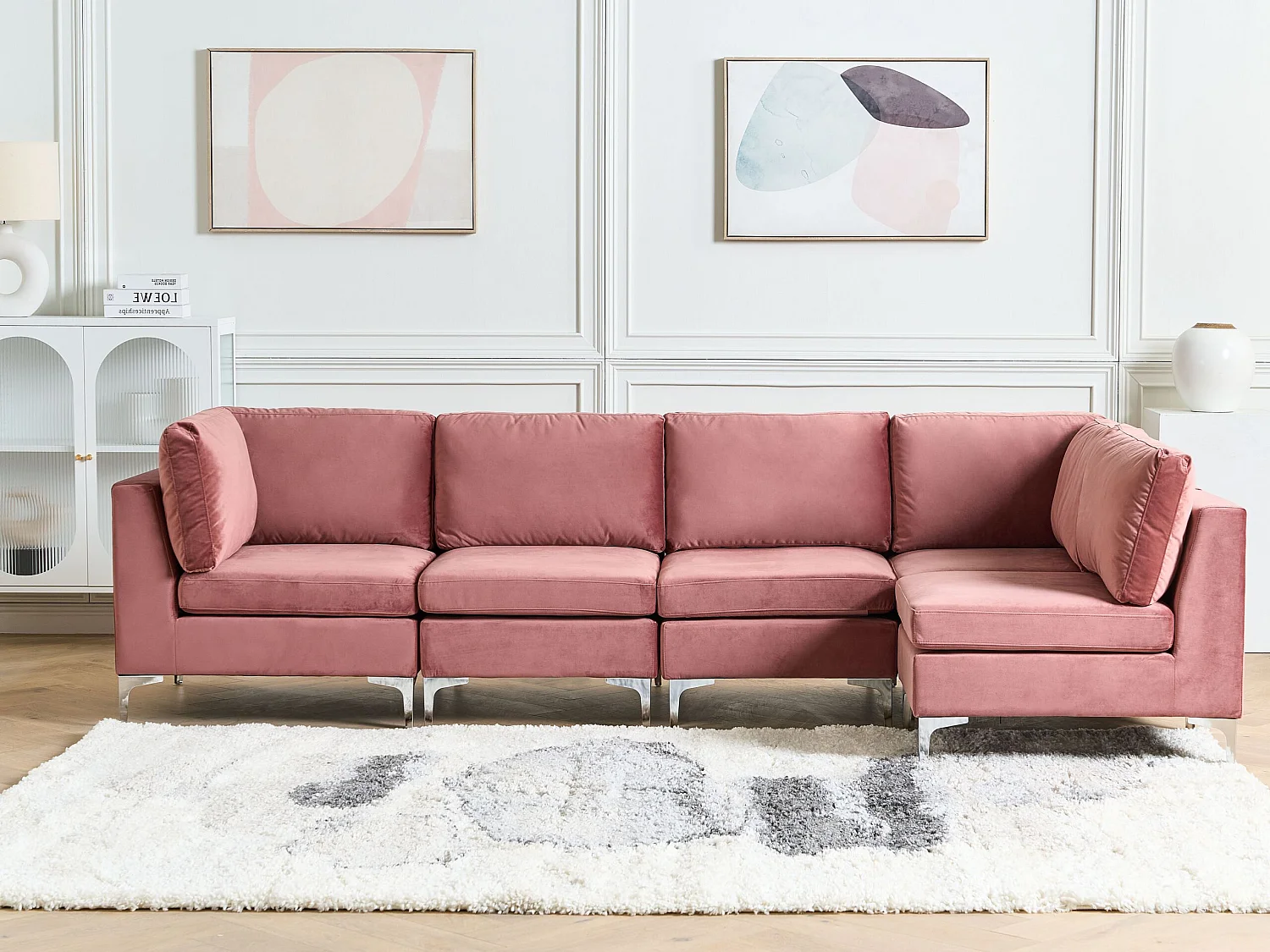 Modulaire hoekbank EVJA Fluweel Roze 5-zitter Linkerzijde