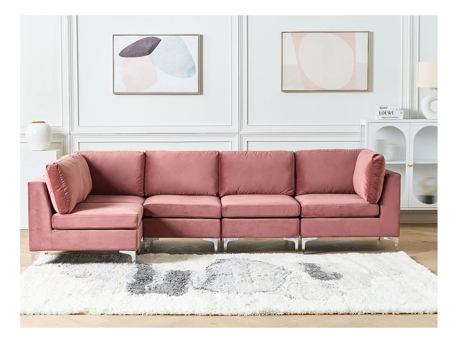 Modulaire hoekbank EVJA Fluweel Roze 5-zitter Rechterzijde