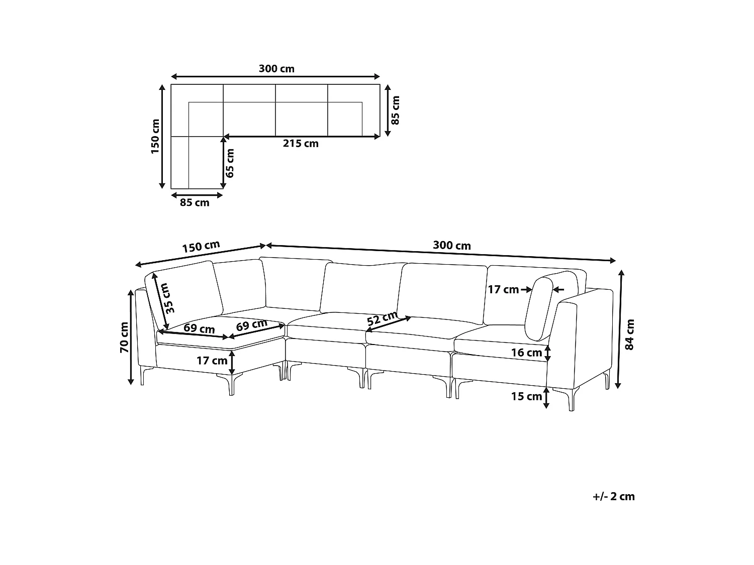 Modulaire hoekbank EVJA Fluweel Roze 5-zitter Rechterzijde