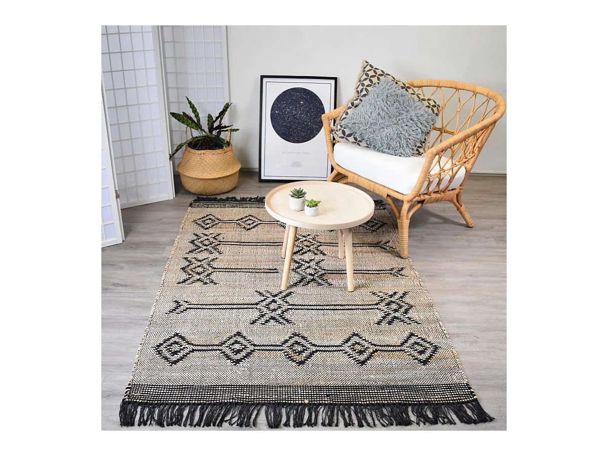 Tapis jute 160x230 fait à la main gris et noir TLIPO