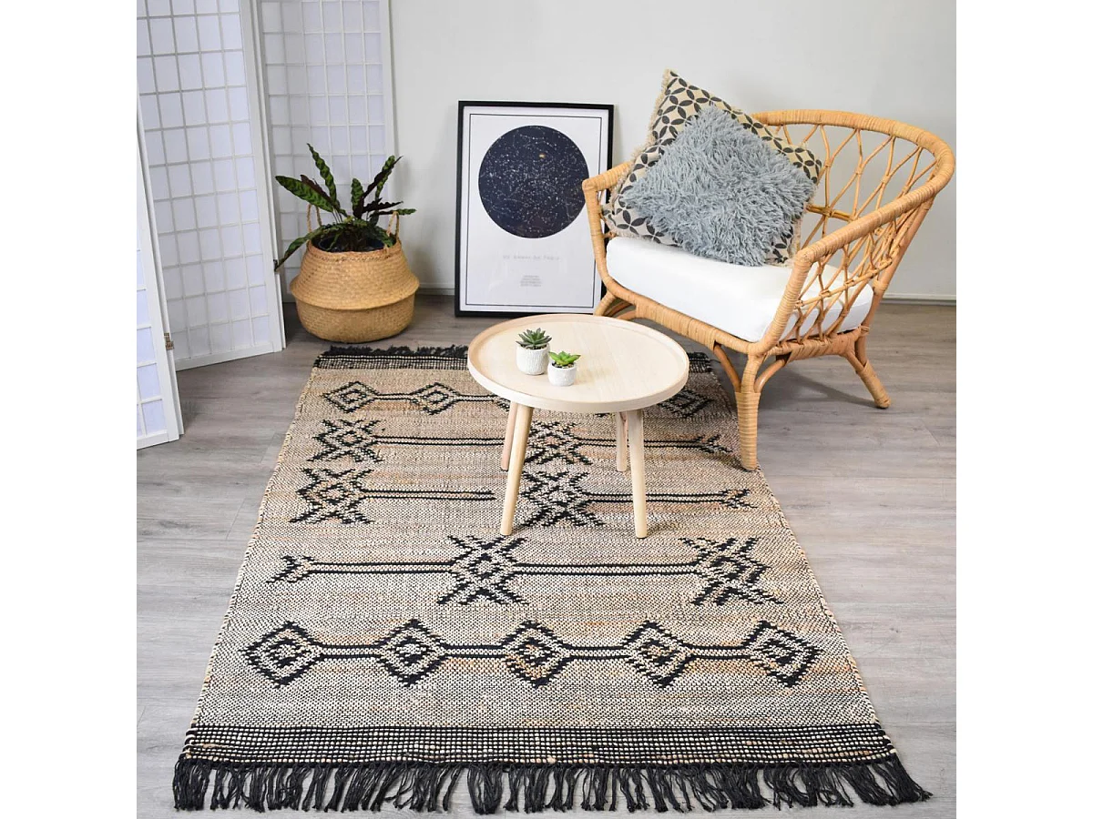 Tapis jute 160x230 fait à la main gris et noir TLIPO