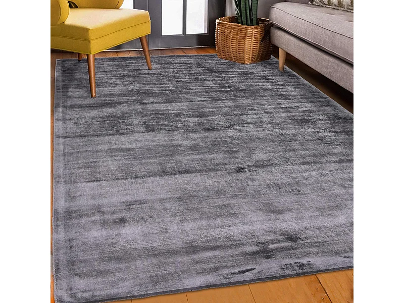 tapis salon 200x300 fait à la main en viscose noir rectangle motif uni NEO +