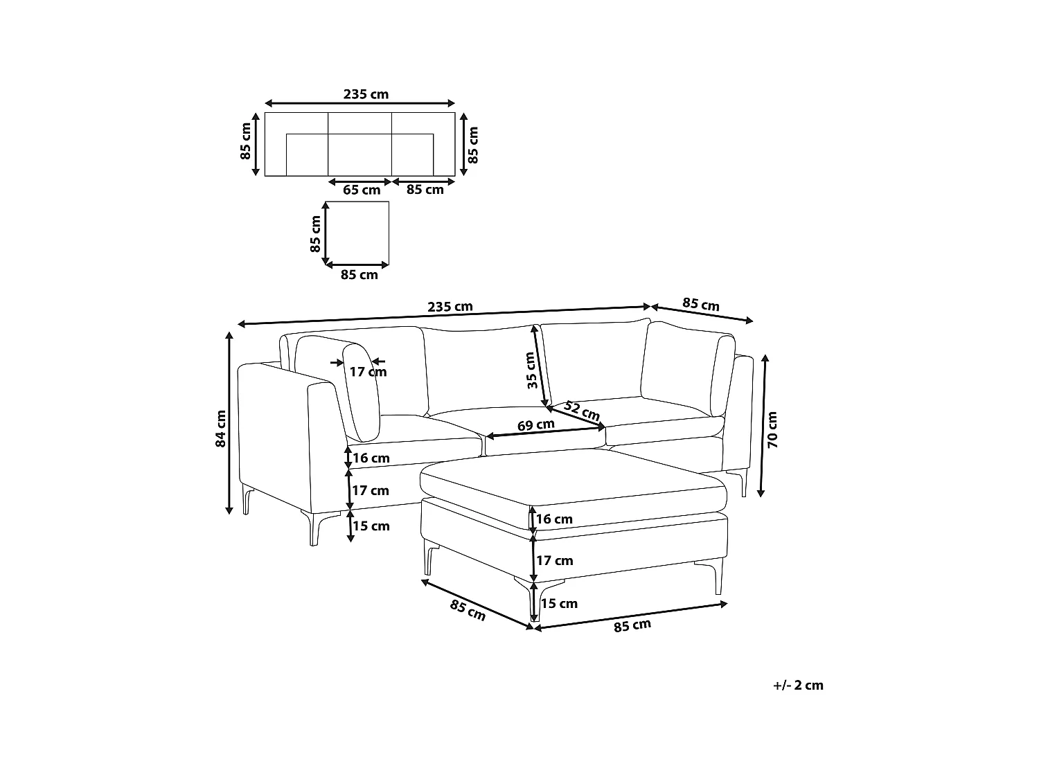 Modulaire bank EVJA Fluweel Roze Met ottomaan 3-zitter