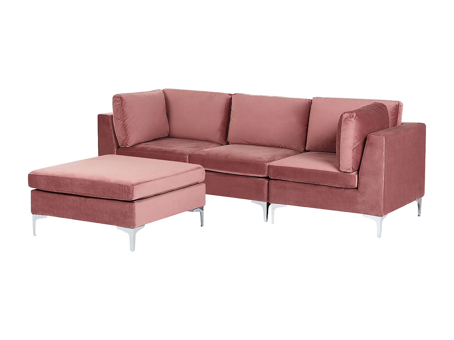Canapé modulable 3 places EVJA Velours Rose avec ottoman