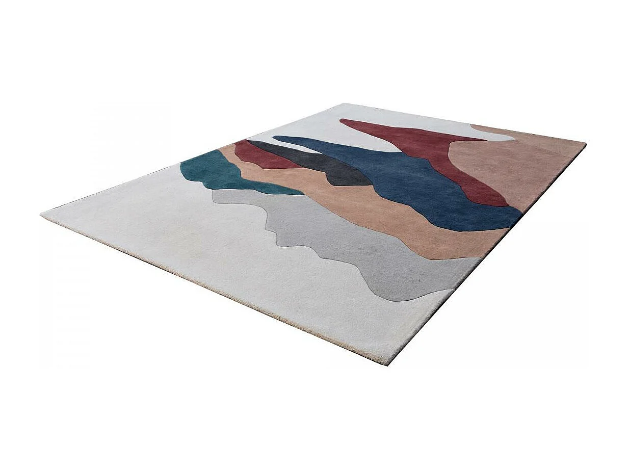 tapis chambre 160x230 fait à la main en laine beige et crème motif géométrique