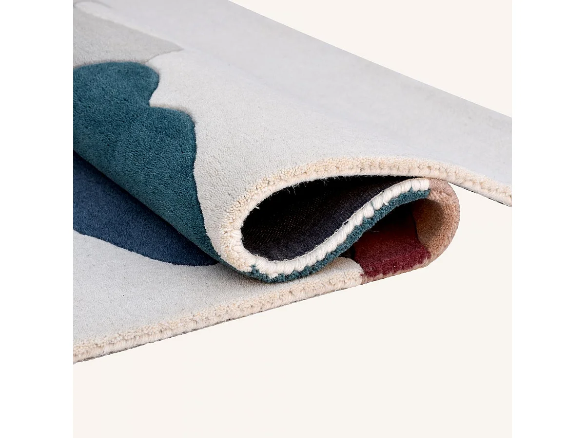 tappeto per camera da letto 160x230 realizzato a mano in lana beige e panna fantasia geometrica