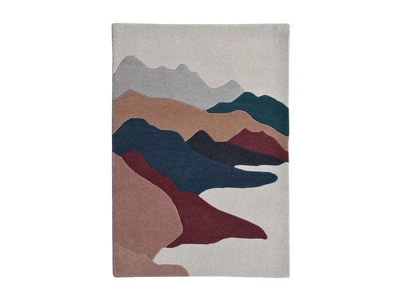 tapis chambre 160x230 fait à la main en laine beige et crème motif géométrique