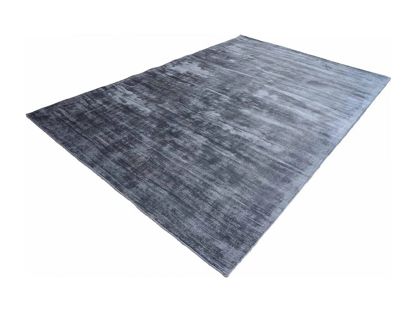 tapis salon 200x300 fait à la main en viscose bleu petrole rectangle motif uni