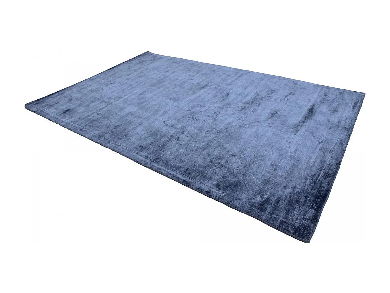 tapis salon 200x300 fait à la main en viscose bleu petrole rectangle motif uni