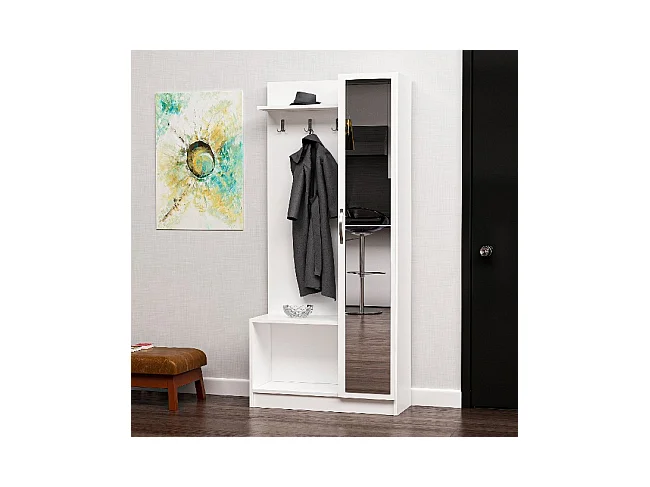 Meuble d'Entrée Orion - Blanc, Noyer - 80x32x173 cm - Homemania