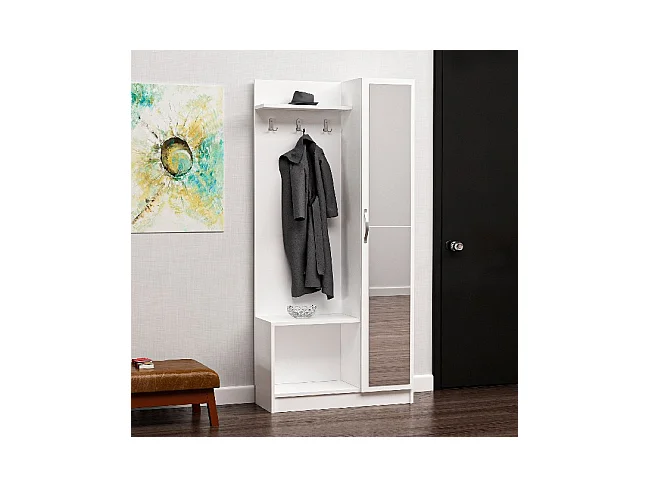 Meuble d'Entrée Orion - Blanc, Noyer - 80x32x173 cm - Homemania