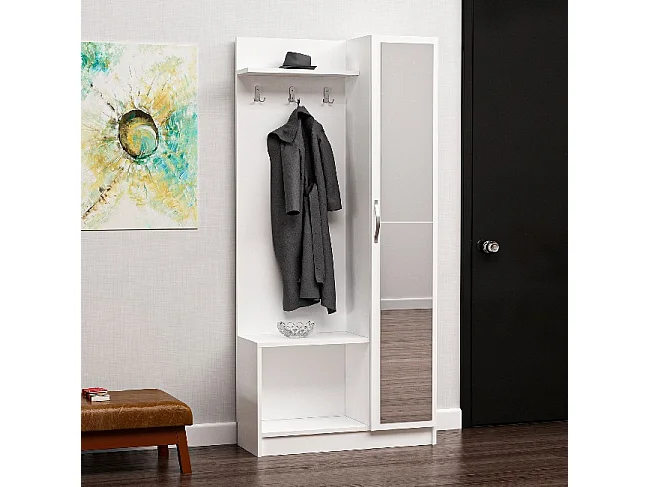 Meuble d'Entrée Orion - Blanc, Noyer - 80x32x173 cm - Homemania