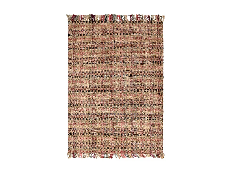 Tapis jute 160x230 fait à la main beige et bordeaux SQUARE