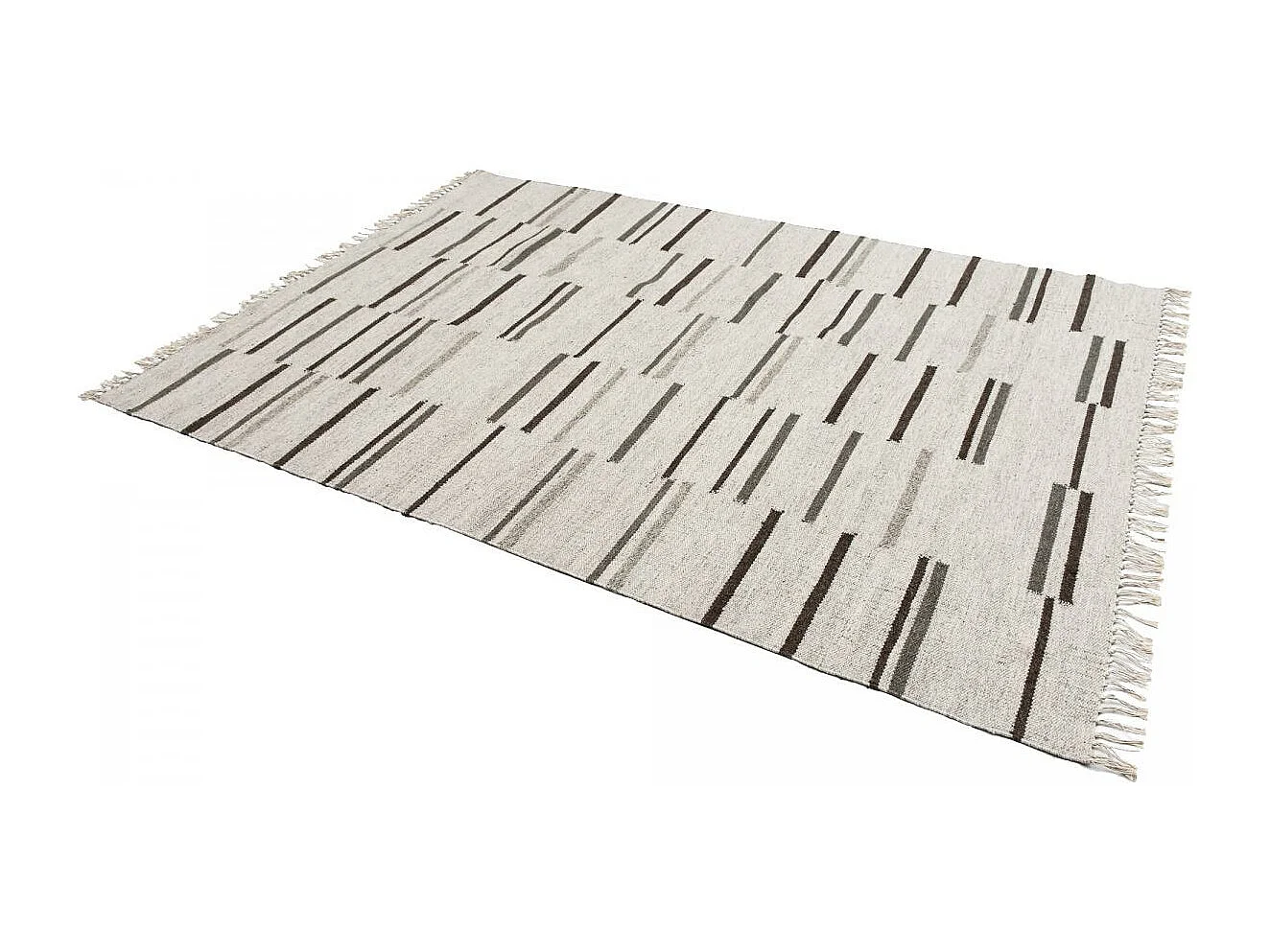 Tapis kilim 120x170 rectangle fait à la main en laine gris et marron