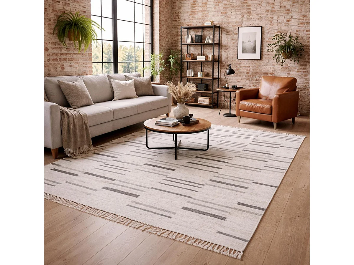 Tapis kilim 120x170 rectangle fait à la main en laine gris et marron