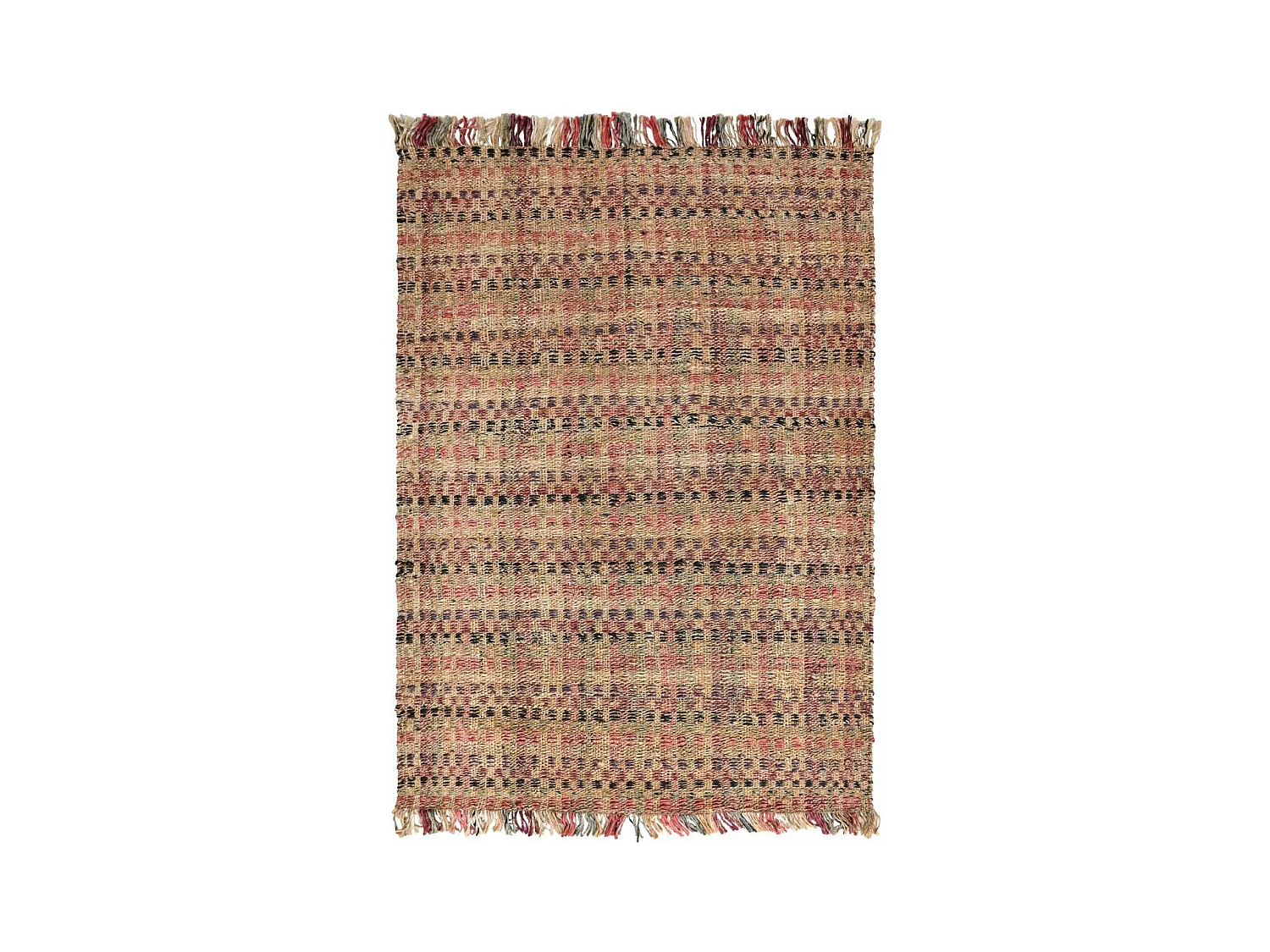 Tapis jute 200x290 fait à la main beige et bordeaux SQUARE