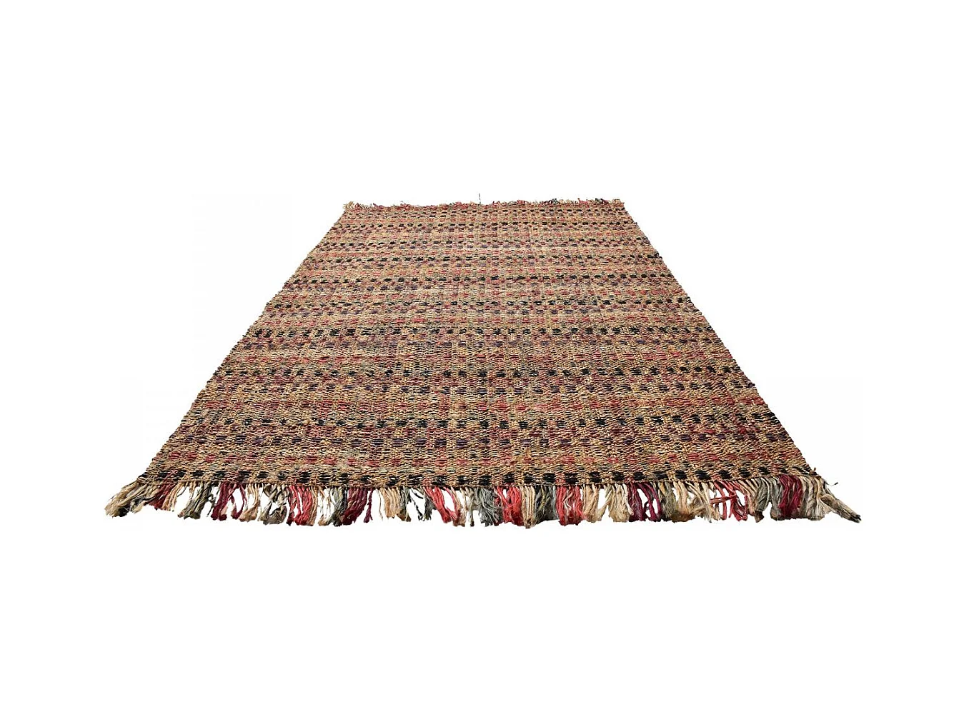 Tapis jute 200x290 fait à la main beige et bordeaux SQUARE