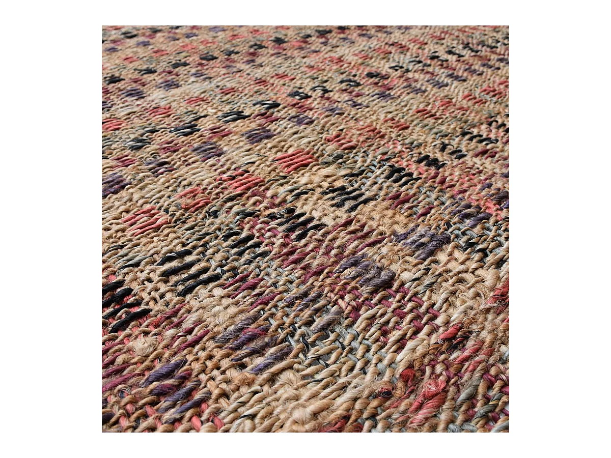 Tapis jute 200x290 fait à la main beige et bordeaux SQUARE