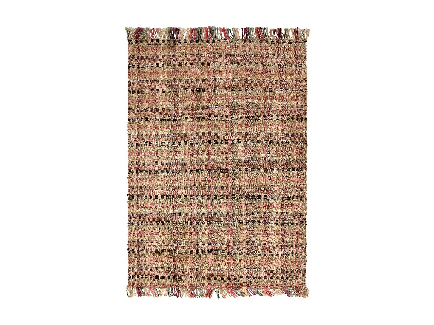 Tapis jute 200x290 fait à la main beige et bordeaux SQUARE