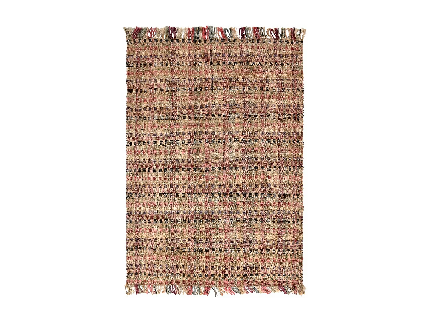 Tapis jute 200x290 fait à la main beige et bordeaux SQUARE