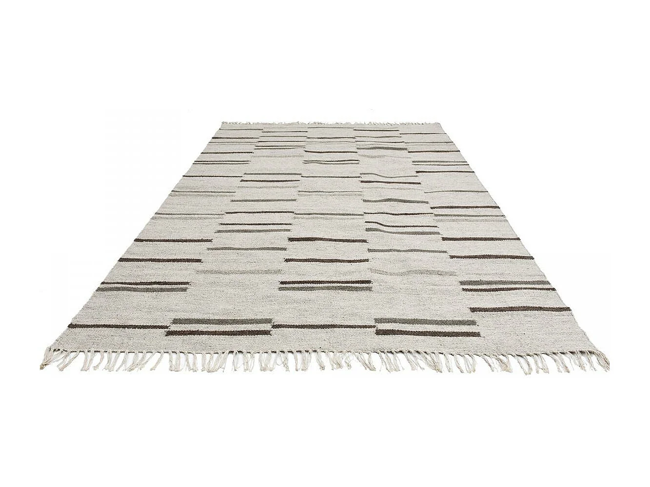 Tapis kilim 160x230 rectangle fait à la main en laine gris et marron