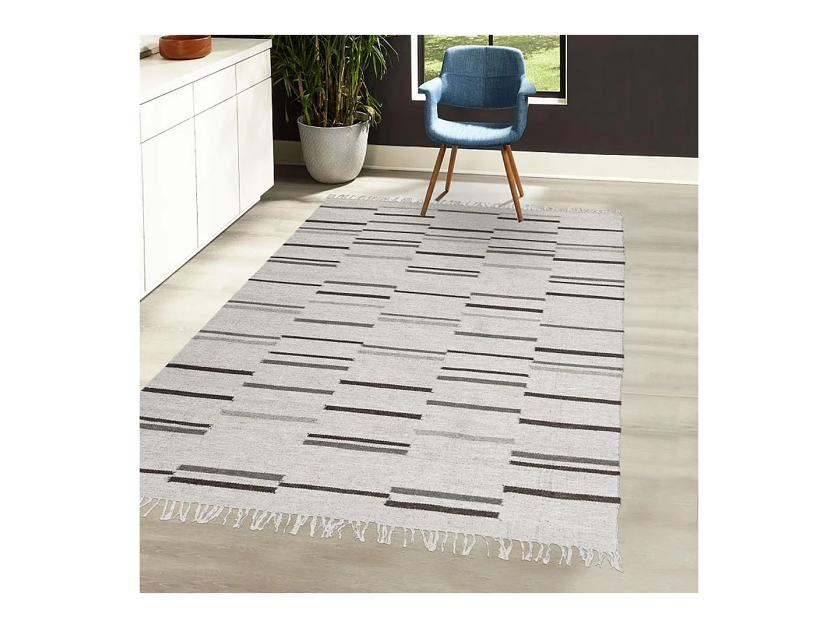 Tapis kilim 160x230 rectangle fait à la main en laine gris et marron