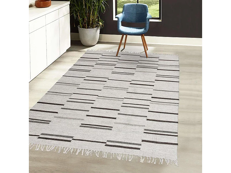 Tapis kilim 160x230 rectangle fait à la main en laine gris et marron