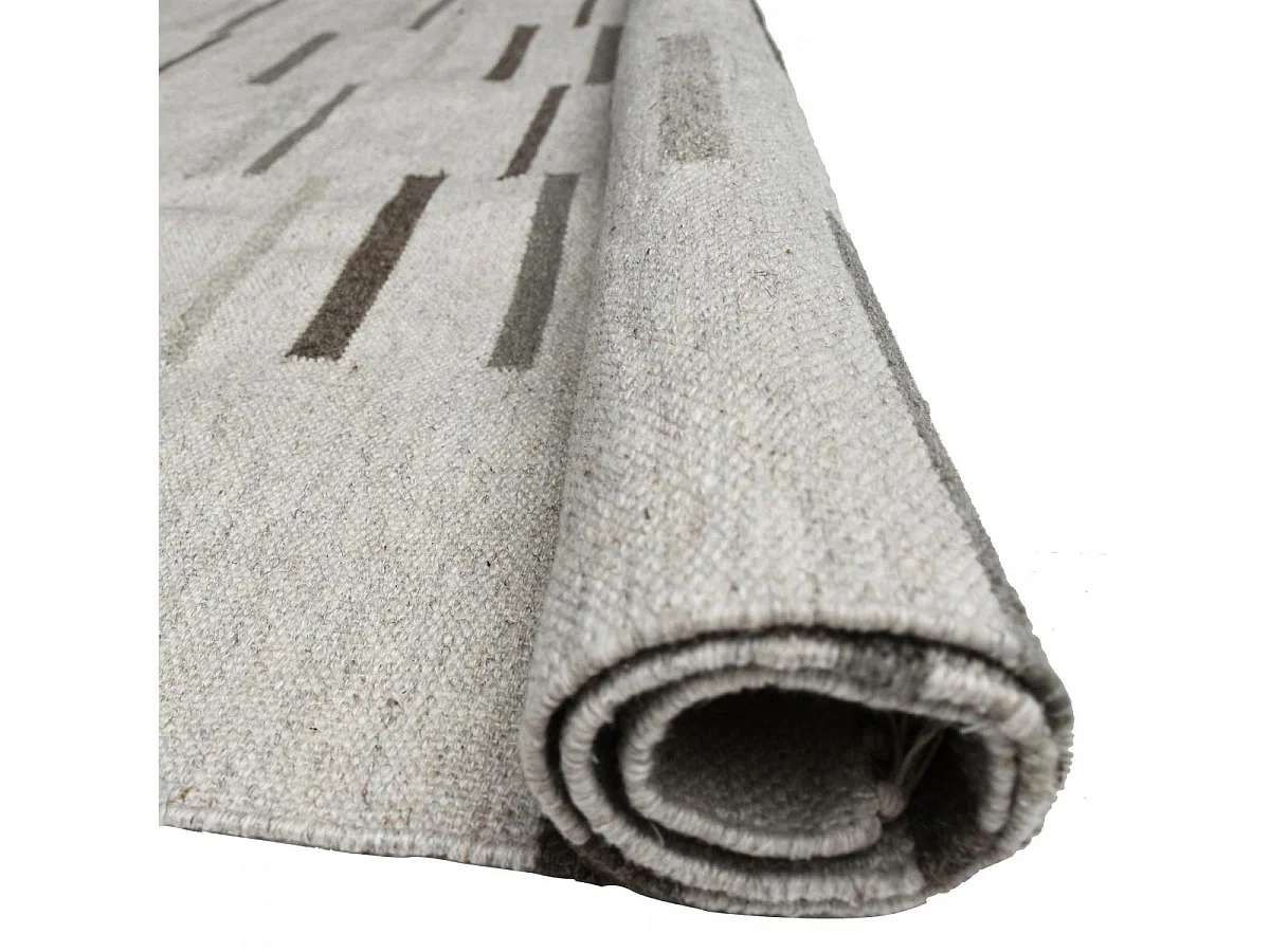 Tapis kilim 80x150 rectangle fait à la main en laine gris et marron