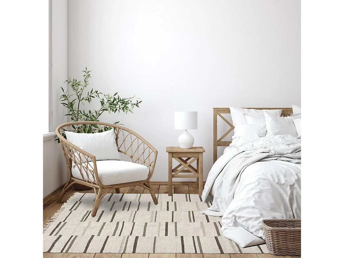 Tapis kilim 80x150 rectangle fait à la main en laine gris et marron