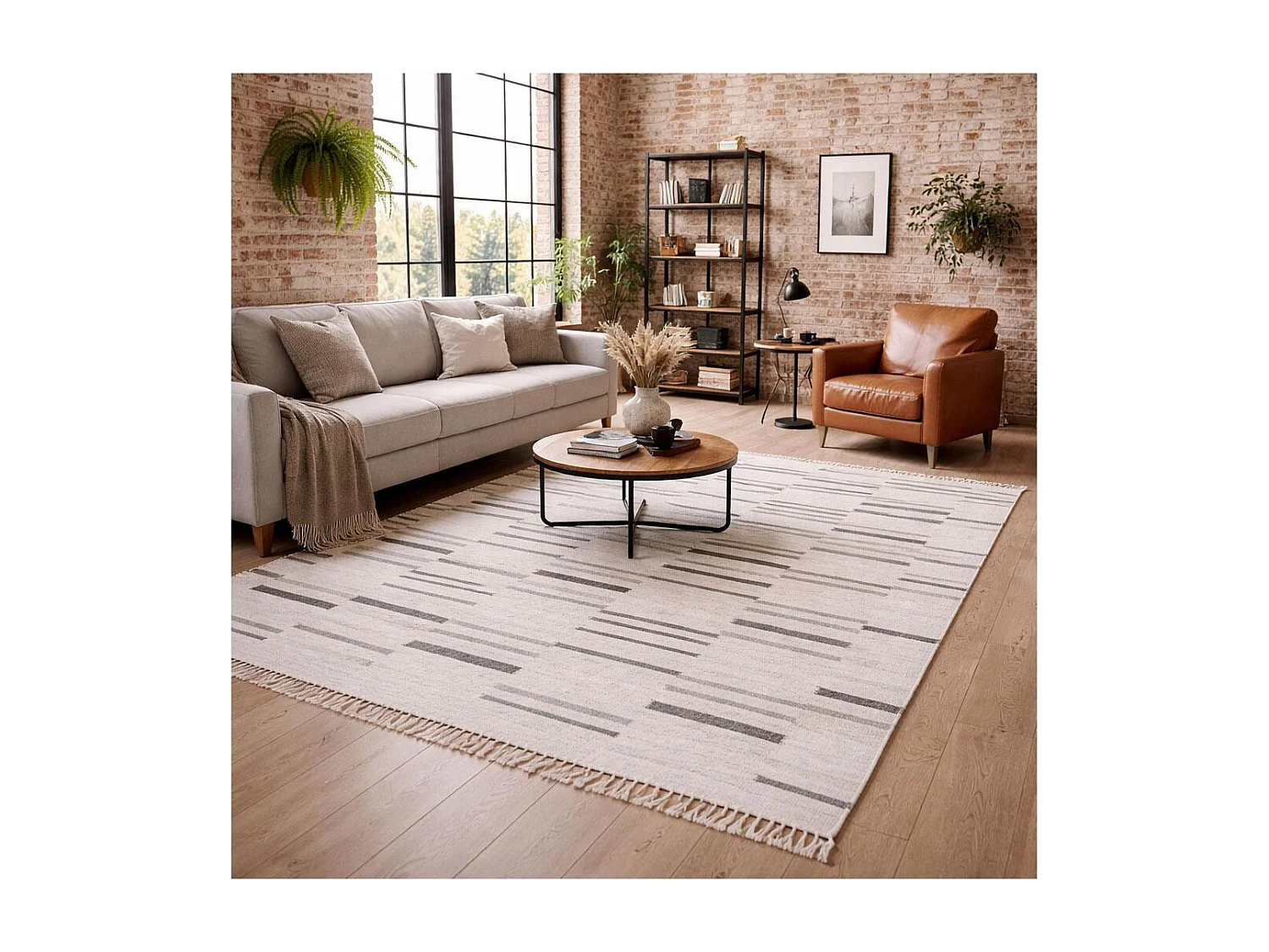 Tapis kilim 80x150 rectangle fait à la main en laine gris et marron