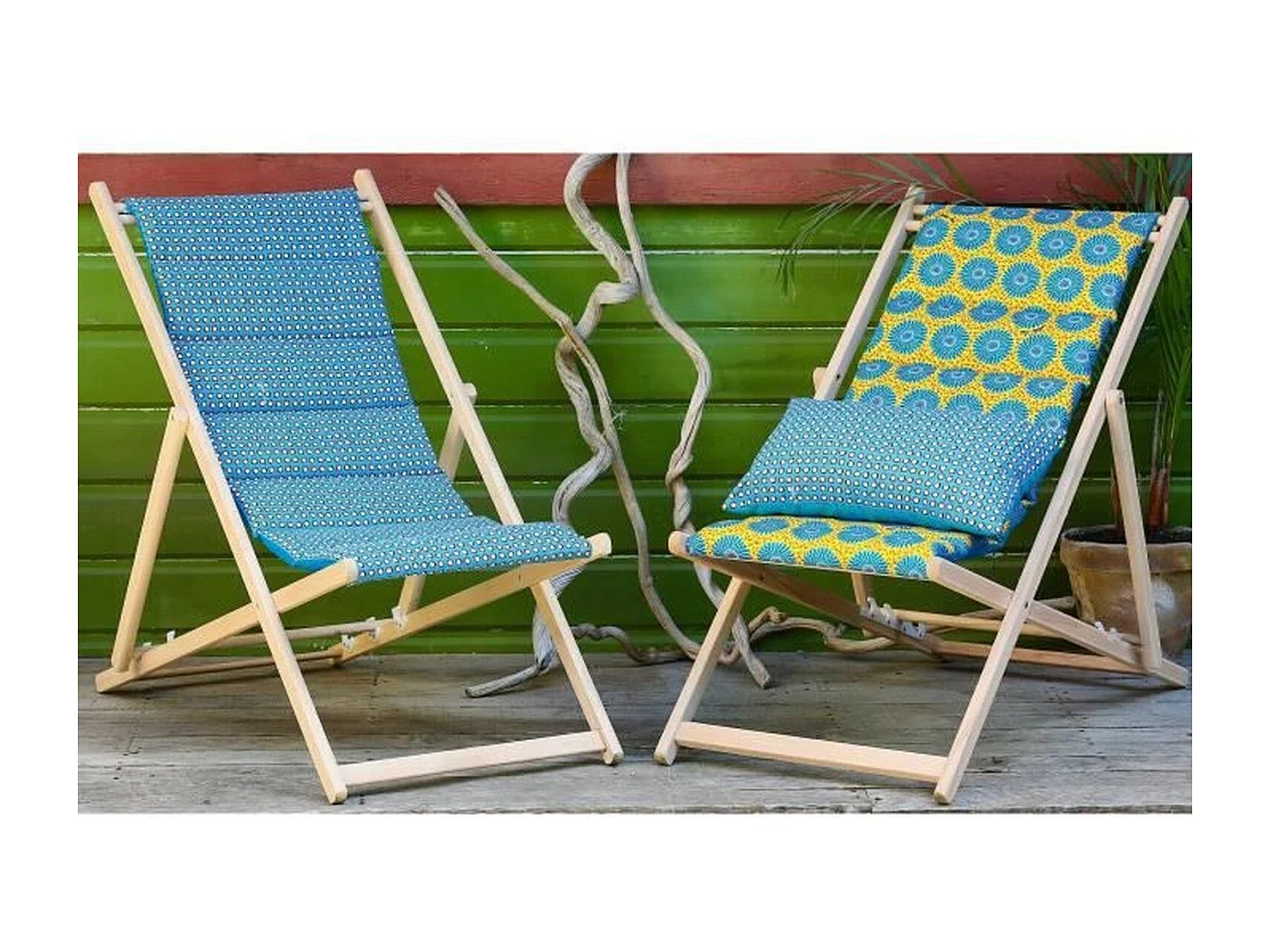 Chilienne matelassée Douala - Toile amovible Structure en bois Bleu canard - JARDIN PRIVE