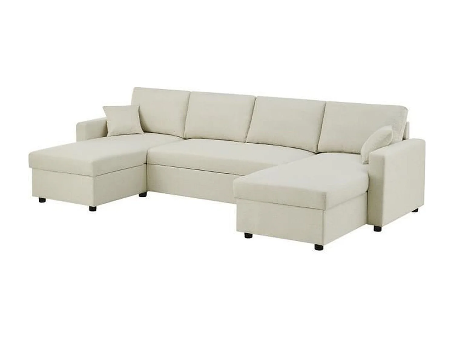 Canapé d'angle convertible panoramique + 2 coffres de rangement + 2 coussins - Tissu Beige - 300 x 148 x 83 cm - OWENS