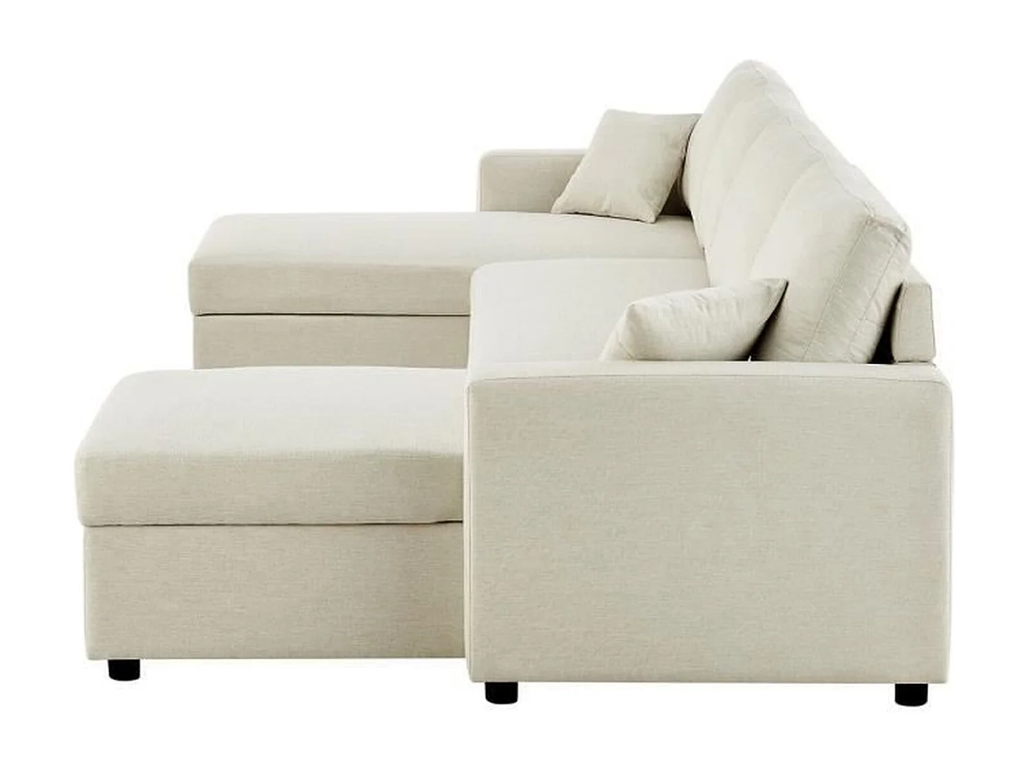 Canapé d'angle convertible panoramique + 2 coffres de rangement + 2 coussins - Tissu Beige - 300 x 148 x 83 cm - OWENS