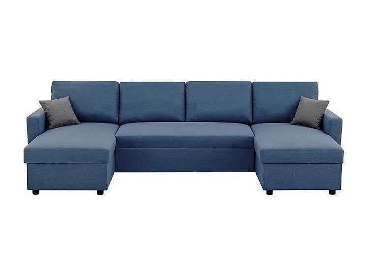 Canapé d'angle convertible panoramique + 2 coffres de rangement - Bleu -OWENS