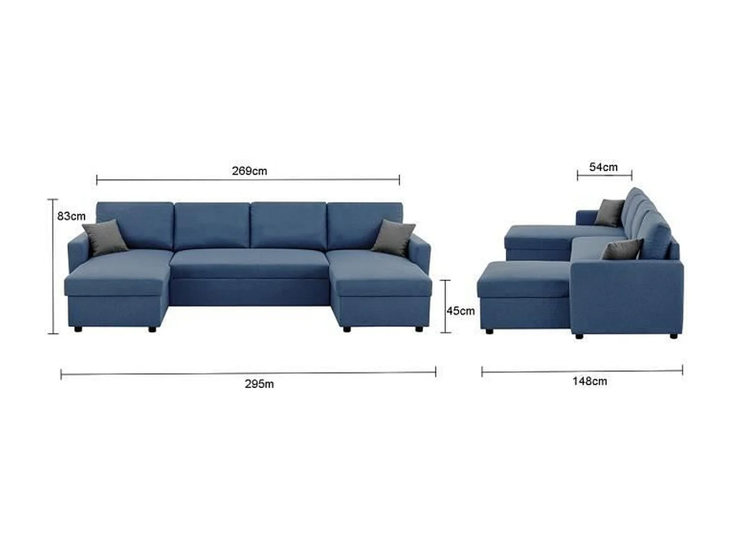 Canapé d'angle convertible panoramique + 2 coffres de rangement - Bleu -OWENS