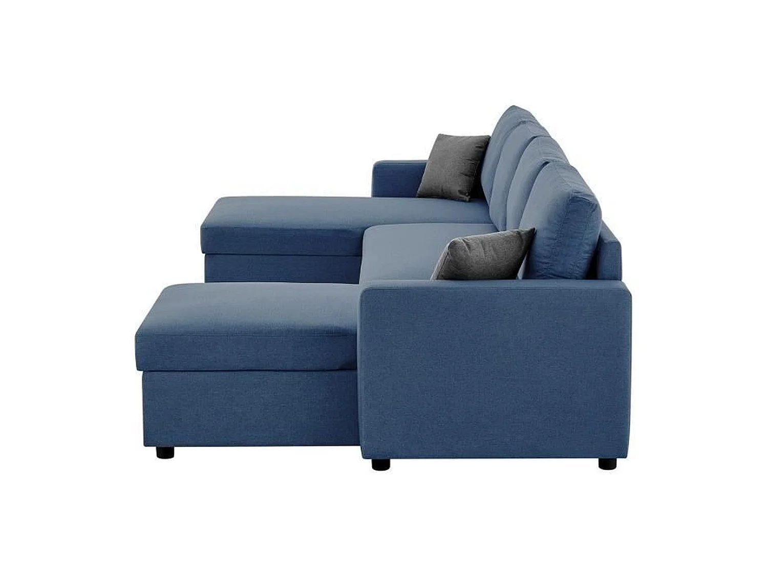 Canapé d'angle convertible panoramique + 2 coffres de rangement - Bleu -OWENS