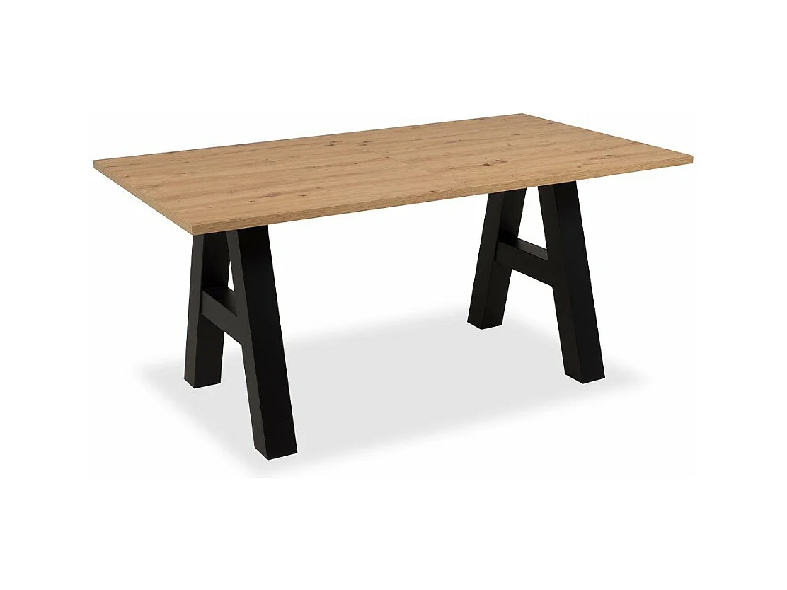 Table a manger GRANADA extensible - Style Industriel - 6/10 personnes - 2 rallonges 40 cm - L 157/197 x P 90 x H 75 cm - Chene/N